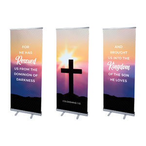 Hope Is Alive Sunrise Cross Triptych 2'7" x 6'7"  Vinyl Banner