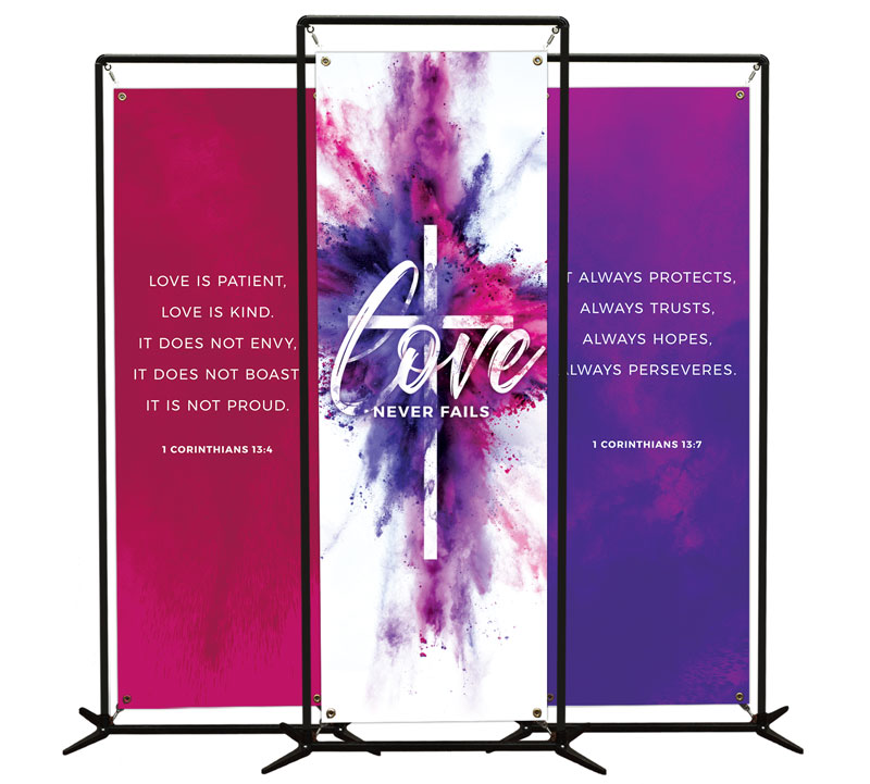 Banners, Easter, Love Never Fails Triptych, 2' x 6'