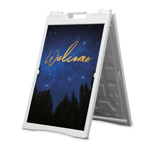 Night Sky Gold Script Welcome 2' x 3' Street Sign Banners