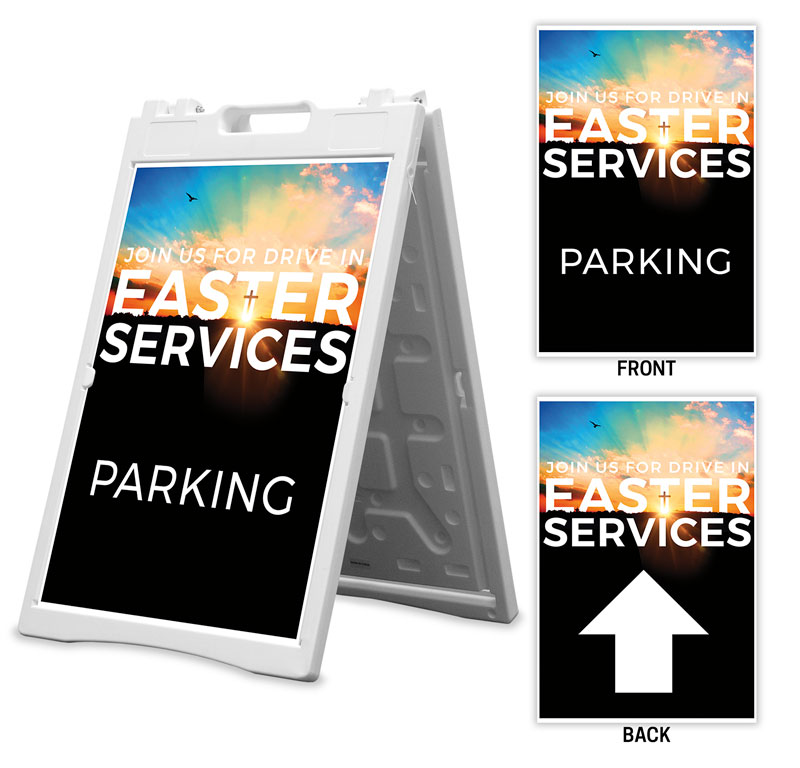 Banners, Easter, Drive In Easter Services Parking Arrows, 2' x 3'