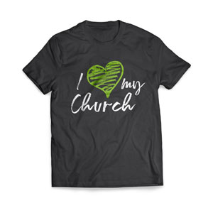 I Love My Church Green Heart - Large Customized T-shirts