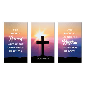 Hope Is Alive Sunrise Cross Triptych 3 x 5 Vinyl Banner