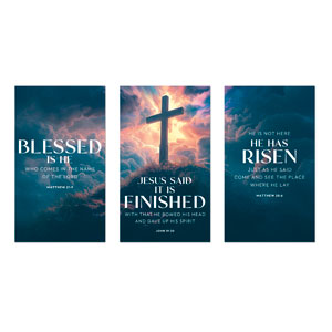 Easter He Is Risen Triptych 3 x 5 Vinyl Banner