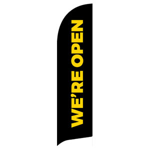 Jet Black We're Open Flag Banner